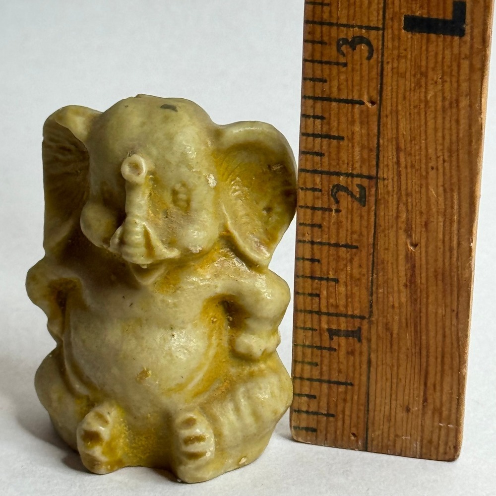 Vintage Carved Stone Elephant Figurine Sitting Trunk Up MINI Mexico 2.5 Inch - Picture 8 of 9